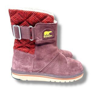 Sorel The Campus Boots Suede-Knit Madder Red Brown Winter Boots Women’s Size 8.5